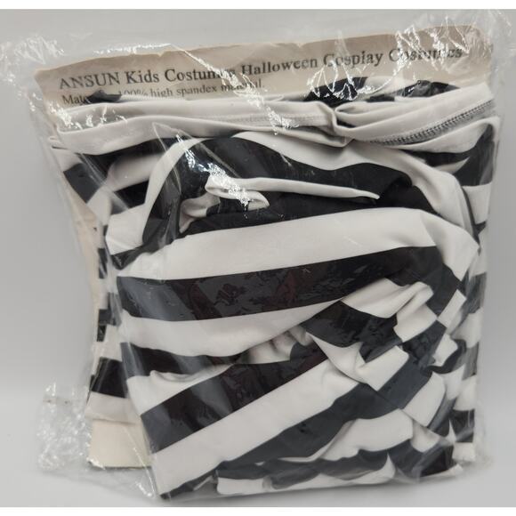 NEW Child's Prison Costume Youth Size 7/8 Black White Stripes Stretchy Spandex - Picture 2 of 2